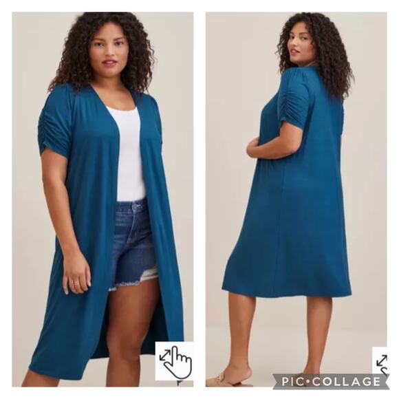 Torrid Teal Fit Flare Duster Cardigan Plus Size 2X - Picture 1 of 6